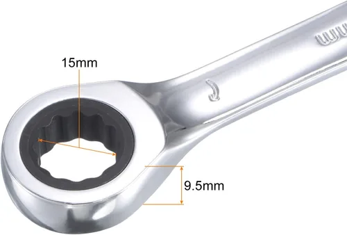 Miniatura 3 de uxcell Llave combinada de trinquete rechoncha de 0.591 in métrica 72 dientes 12 herramientas terminadas en caja de puntos, CR-V