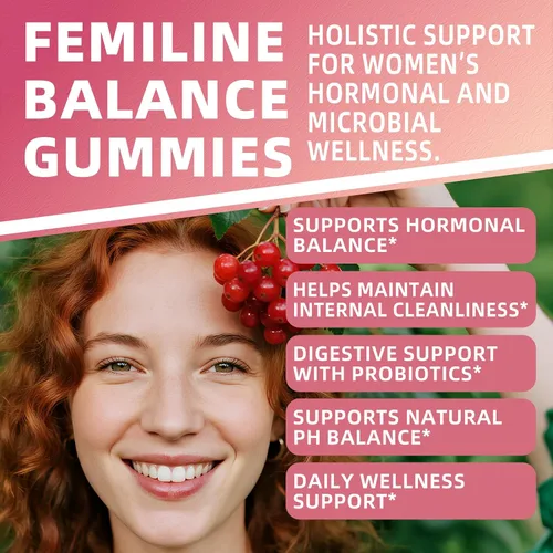 Miniatura 3 de Gomitas de equilibrio femenino, suplemento de equilibrio premium para mujeres, salud del PH, apoyo inmunológico, apoyo energético, vegano, sin