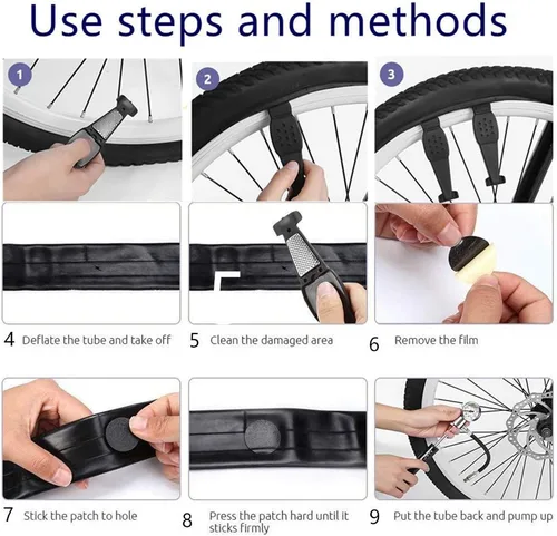 Miniatura 6 de YBEKI Kit de reparación de bicicleta 10 en 1 con palancas de neumáticos 3 en 1, parches sin pegamento, llave de hueso multifuncional y bolsa de Kits