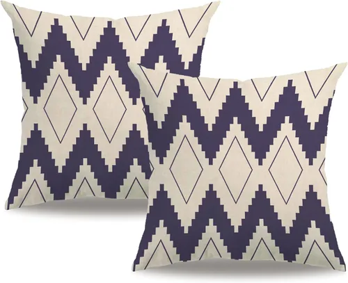 Miniatura 7 de 7COLORROOM Fundas de almohada de estilo geométrico moderno, rayas negras y beige, de lino y algodón, cuadradas, decorativas, para el hogar, 18 x 18