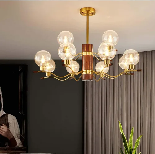 Miniatura 2 de Genérico Araña moderna, Candelabros industriales de cristal de madera con tirada en V, lámpara de casa de campo, semi empotrada, metal contemporáneo