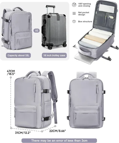 Miniatura 5 de VGCUB - Mochila grande para viaje, trabajo, negocios, mochila para laptop aprobada como equipaje de mano para vuelos, unisex, Gris, X-Grande