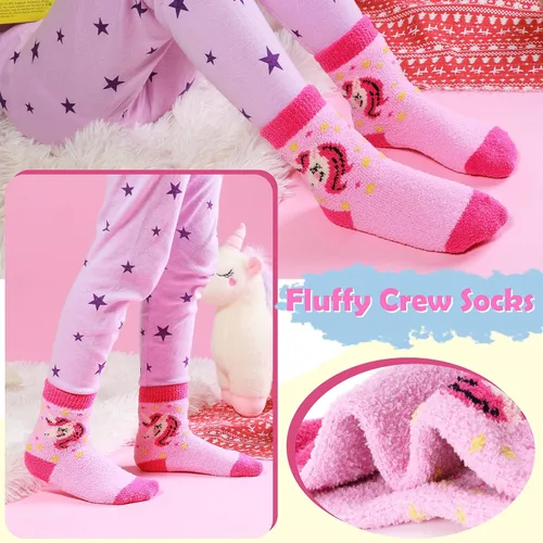 Miniatura 7 de ANTSANG Calcetines mullidos con agarres antideslizantes para niños y niñas, calcetines mullidos y acogedores de felpa cálidos, paquete de 6