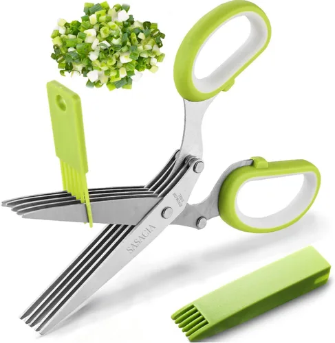 Miniatura 10 de Tijeras de hierbas con 5 cuchillas y kit de limpieza, tijeras de cocina de acero inoxidable para hierbas, lechuga, cilantro, aptas