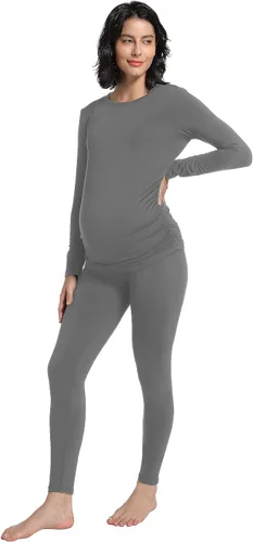 Miniatura 5 de Foucome Conjunto de ropa interior térmica de maternidad, conjunto de pijama largo con forro polar para mujeres embarazadas