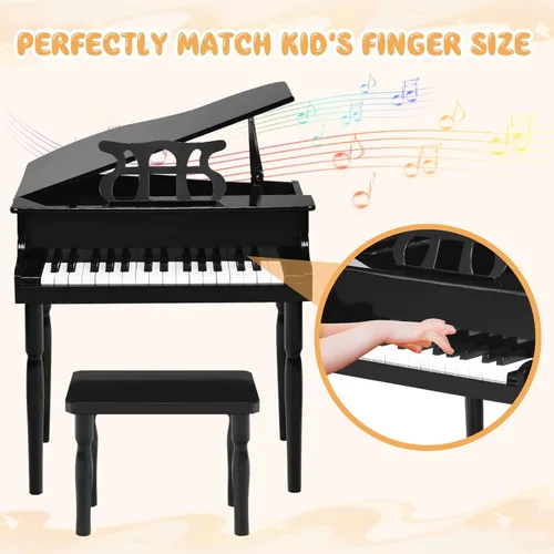 Miniatura 6 de Goplus 30 teclas piano clásico para niños, mini piano de madera estilo grand para aprender a tocar con banco, tapa para piano, estante para música