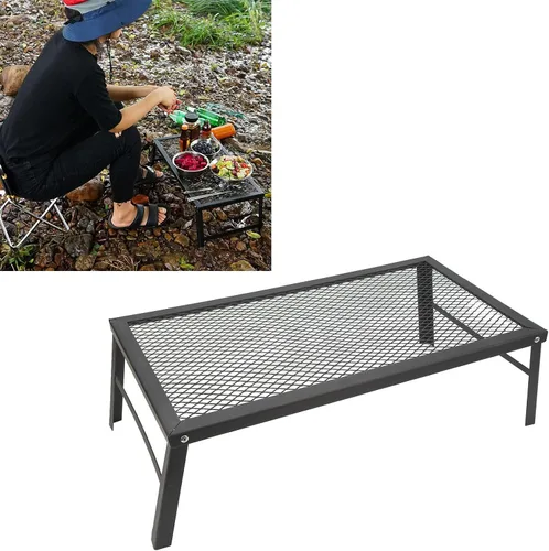 Miniatura 6 de Srliya Parrilla plegable de acero resistente con patas, parrilla de campamento portátil sobre fuego, parrilla de campamento de fuego para cocinar al