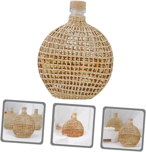 Miniatura 3 de STOBAZA Jarrón de botella de sidra, diseño tejido de ratán, centro de mesa decorativo elegante para mesa