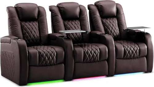 Miniatura 16 de Weilianda Asientos de Cine en Casa de Cuero de Grano Superior Silla Reclinable con Reposacabezas Eléctrico y Reclinación Asientos de Película Sofá