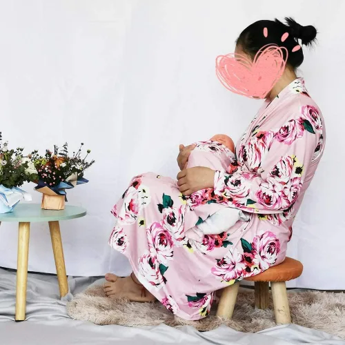 Miniatura 4 de SUFEINI Conjunto de bata de maternidad y manta de bebé a juego, bata de mamá con manta de recepción para niñas y niños