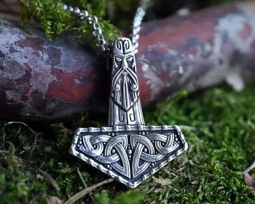 Miniatura 92 de Viking Thors Hammer Necklace Pendant - Vegvisir Aegishjalmur Helm of Awe Raven Huginn Muninn Pendant Necklace Amulet Talisman - Thor Necklace