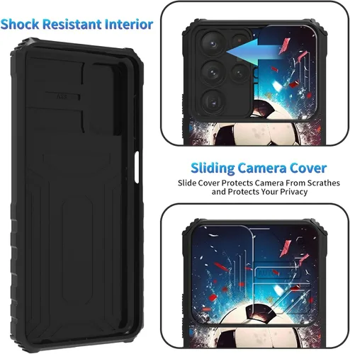 Miniatura 403 de Funda para Samsung Galaxy S22 Ultra 5G, Galaxy S22 Ultra con cubierta de cámara deslizante, funda resistente de doble capa con función atril Black