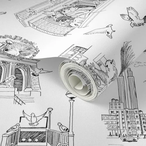 Miniatura 2 de Papel tapiz para despegar y pegar, papel tapiz extraíble personalizado de Nueva York Toile NYC Pigeons Squirrels Central Park Spoonflower