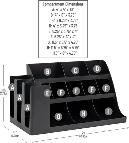 Miniatura 3 de Mind Reader "Pioneer breakroom Organizador 11 Compartimiento condimento Soporte, color negro, 14 compartimentos - extra grande, Negro