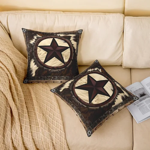 Miniatura 2 de Erosebridal Funda de almohada de vaca de 16 x 16 pulgadas, funda de almohada con estrella del oeste de Texas para vaquera, funda de cojín vintage