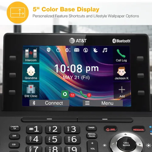 Miniatura 2 de AT&T DLP73590 - Teléfono inalámbrico DECT 6.0 de 5 manos para casa y oficina con contestador, pantalla a color de 5", acceso directo de un toque