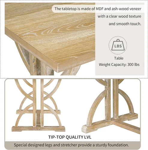 Miniatura 7 de Merax - Juego de 6 mesas de comedor de madera maciza para 6, mesa de cocina rectangular de granja con 5 sillas tapizadas y 1 banco, juego de comedor