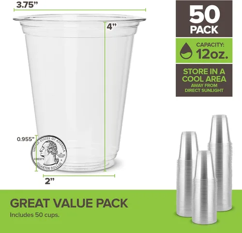 Miniatura 2 de Stock Your Home Vasos fríos transparentes de ácido poliláctico (PLA) de 12 onzas, paquete de 50 vasos desechables de fiesta para agua, vino