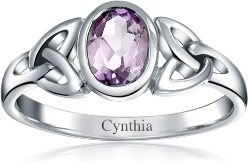 Miniatura 3 de Bling Jewelry Anillo triquetra personalizable con piedra de luna ovalada, amatista, topacio azul, BFF, hermandad de mujeres, hermanas, amistad, nudo