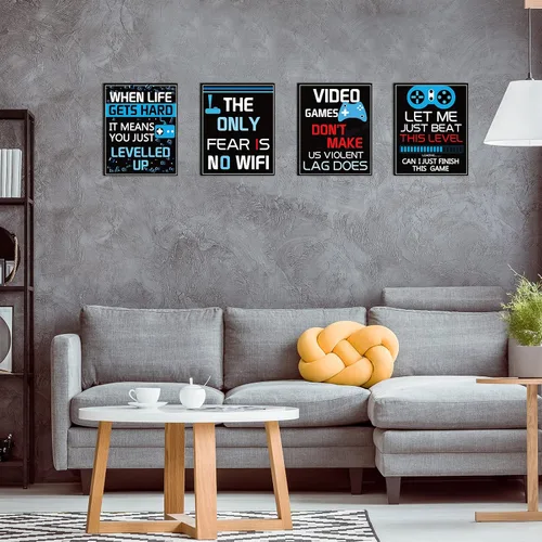 Miniatura 4 de Sumind Cartel de 10 carteles de videojuegos, impresión artística de juego de niño en fiesta de cumpleaños, decoración de pared de palabras Azul