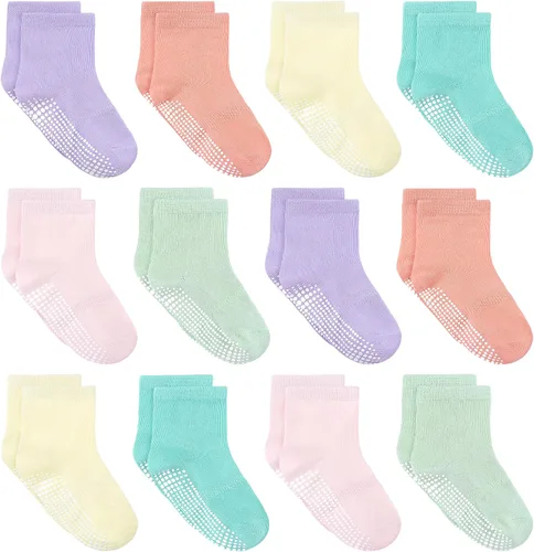 Miniatura 13 de Tphon Calcetines para Niños Pequeños, Calcetines Antideslizantes para Bebés para Niños y Niñas, 12 Pares de Calcetines para Niños Infantes de 6M-10