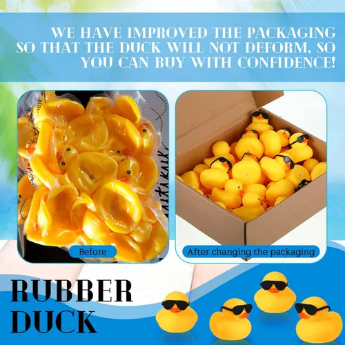Miniatura 6 de Chivao 36 piezas de mini patos de goma con 36 lentes de sol de goma a granel para bañera de patitos juguetes para niños, regalos de Navidad, San