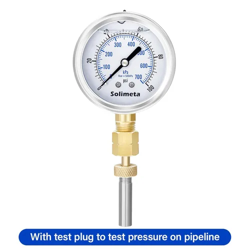 Miniatura 6 de Tamaño del dial de 2-1/2", medidor de presión lleno de aceite, manómetro de presión de 100psi, montaje inferior NPT de 1/4", con tapón de prueba