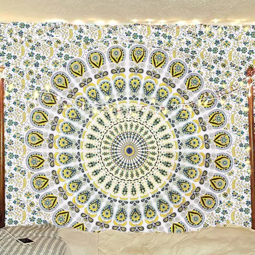 Miniatura 10 de Tapiz hippie indio bohemio psicodélico dorado azul pavo real mandala colgante en la pared (negro blanco, Queen (84 x 90 pulgadas) (84.6 x 90.6 in)
