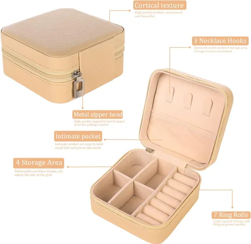 Miniatura 3 de KElofoN Organizador de joyas de viaje, joyero de viaje, caja organizadora de joyas pequeña para niñas y mujeres (1, caqui)