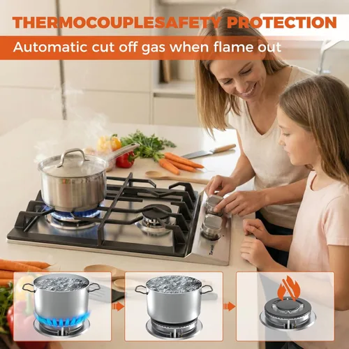 Miniatura 5 de TOPWISH Placa de Cocina de Gas de 12 Pulgadas, Estufa de Gas Integrada Convertible a LPG/NG con 2 Quemadores 18000BTU, Estufa de Propano de Acero