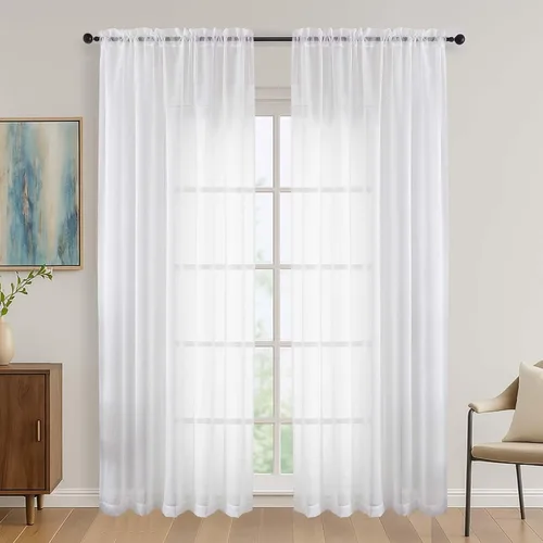Miniatura 106 de OVZME - Cortinas traslúcidas blancas de 45 pulgadas de largo, 2 paneles, cortinas de gasa con bolsillo para barra para ventanas pequeñas, cada una