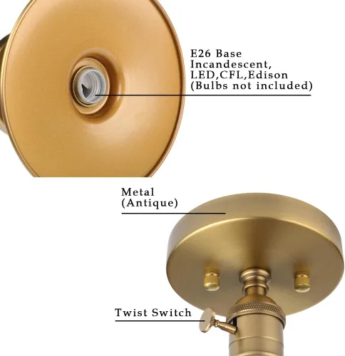Miniatura 9 de Phansthy Lámpara colgante de techo E26 vintage con pantalla de metal colgante semiempotrada, lámpara colgante industrial Edison para cocina