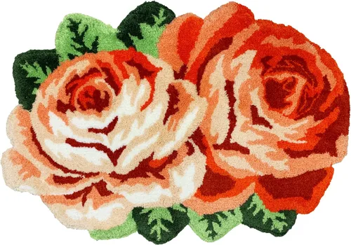 Miniatura 2 de USTIDE Bonita alfombra de baño de rosas para baño, alfombra de baño naranja de lujo, antideslizante, con forma de flor, alfombra de ducha de felpa
