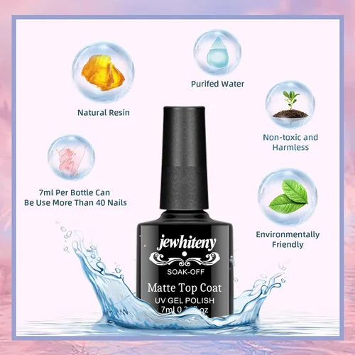 Miniatura 6 de JEWHITENY Juego de 30 esmaltes de uñas de 27 colores, verde, azul, rosa, naranja, Gitter Sock Off Gel Polish con capa base superior mate y brillante