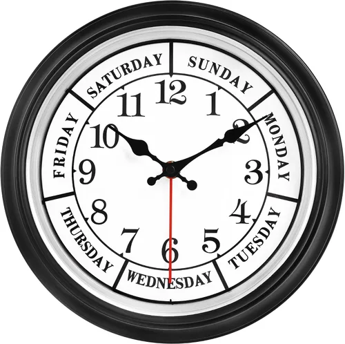 Miniatura 11 de 45MinST Reloj de pared grande vintage de 13 pulgadas rojo-marrón, de cuarzo, funciona con batería, movimiento silencioso y preciso sin tictac con 13