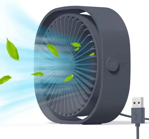 Simpeak Ventilador USB pequeño, silencioso y portátil, alimentado por USB (sin batería), refrigeración de 3 ajustes de velocidad, ventilador Gris