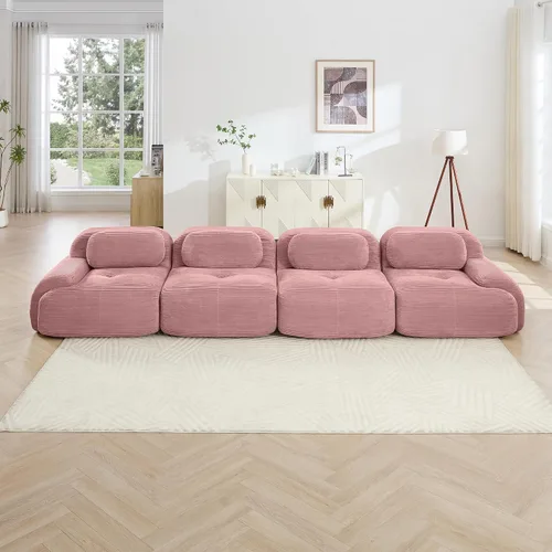 Miniatura 25 de Sofá modular sin hueso de 117 pulgadas, sofá modular en forma de L para sala de estar, sofá comprimido con asiento profundo, sofá nube de pana