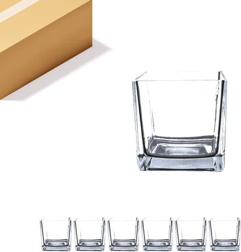 Miniatura 32 de WGV - Jarrón de cristal en forma de cubo a granel, portavelas, 3 x 3 x 3 pulgadas, contenedor transparente elegante con decoración floral