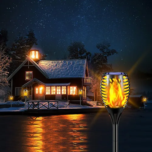 Miniatura 5 de TomCare Paquete de 8 luces solares para exteriores, llamas parpadeantes, antorcha, luces decorativas de jardín, iluminación impermeable para jardín
