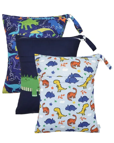 Miniatura 23 de babygoal Bolsas para artículos húmedos y secos, paquete de 3, bolsas de viaje reutilizables impermeables para trajes de baño, pañales de tela
