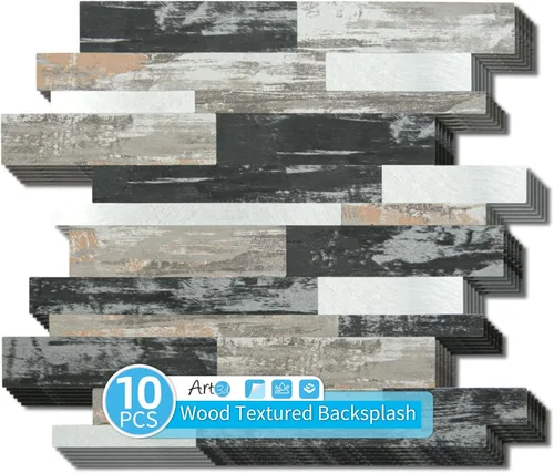 Miniatura 11 de Art3d - Azulejos despega y pega de 10 hojas para salpicadero de cocina, baño, chimenea y lavandería en color pizarra blanca con tachuelas doradas