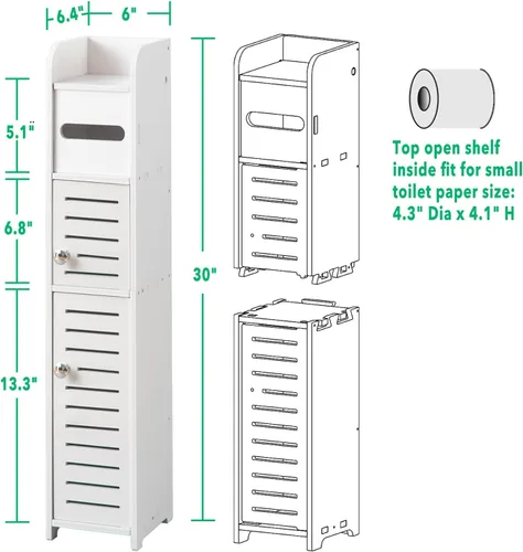 Miniatura 7 de TuoxinEM Gabinete de Almacenamiento para Espacios Pequeños, Gabinete Sobre el Inodoro para Almacenamiento Estrecho de Baño en Esquina de Piso