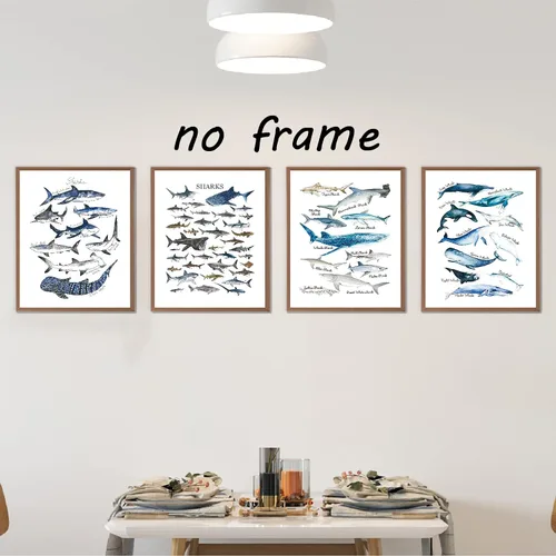 Miniatura 3 de VNWEK Póster artístico de pared de tiburones y ballenas rústicos en acuarela sin marco de 12 x 16 pulgadas, juego de 4, decoraciones de vida marina