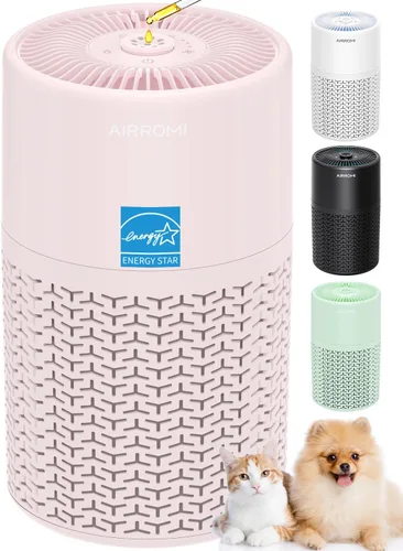 AIRROMI Purificador de aire para mascotas para alergias en el hogar, hasta 660 pies cuadrados, filtro de carbón activado desodorizante HEPA, con Rosa