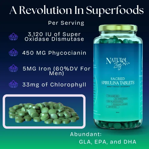 Miniatura 7 de NaturalZing - Tabletas de espirulina orgánica 100% pura, sin OMG, verduras diarias, proteína vegana superalimentaria y apoyo antioxidante, rico