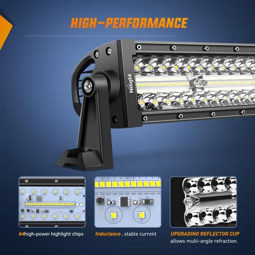 Miniatura 3 de Nilight - Barra de luz LED de 9,5 pulgadas, triple fila, haz de inundación y foco combinado, 64 LED, luces de niebla, para conducción, trabajo