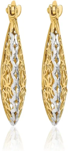 Miniatura 3 de Aretes de aro de filigrana de oro amarillo de 14 quilates, corte láser medio, cierre a presión pulido para regalo de mujer