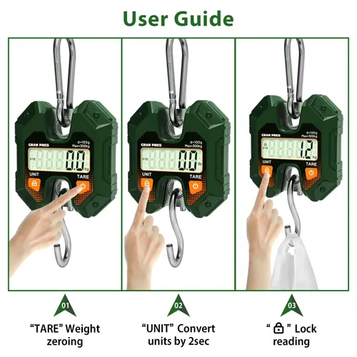 Miniatura 5 de GRAM PRES Báscula colgante digital de 660 libras/661.4 lbs, mini balanza de mano para caza de ciervos, báscula digital de equipaje con ganchos