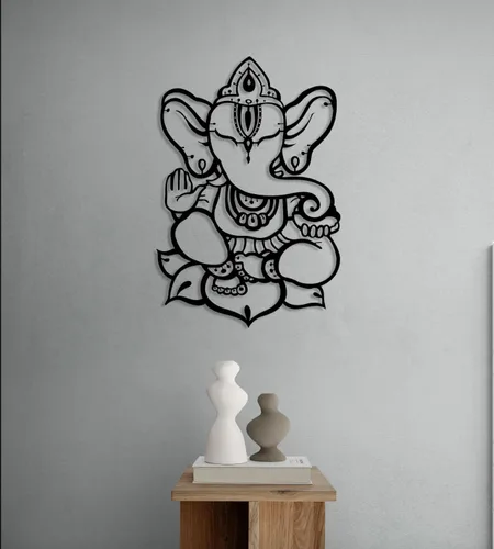 Miniatura 2 de Arte de pared de Ganesha, estatutos y decoraciones de metal - Decoración de elefante hindú e indio para el hogar (Ganesha 1)