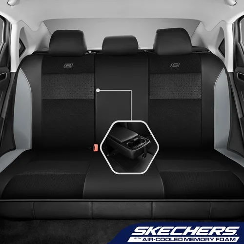 Miniatura 2 de Skechers Fundas de Asiento con Espuma Viscoelástica y Refrigeración por Aire, Cuero Premium con Malla EVA, Fundas de Asiento de Automóvil